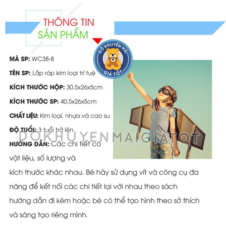 Đồ chơi thông minh phát triển trí tuệ cho bé lắp ráp sáng tạo mô hình máy bay trực thăng sắt 204 chi tiết WC38-B