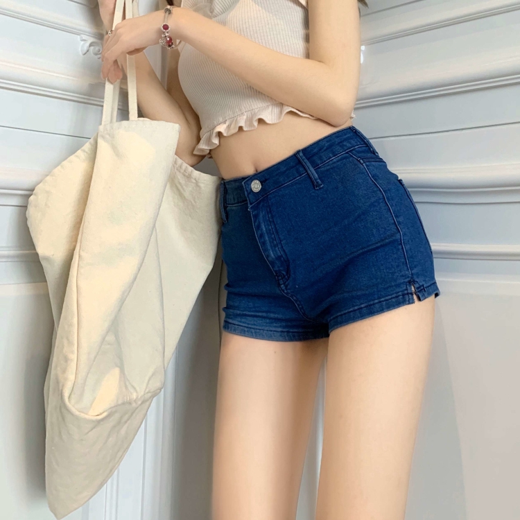 DUNEA Quần short jean lưng cao ôm sát phong cách Hàn Quốc gợi cảm