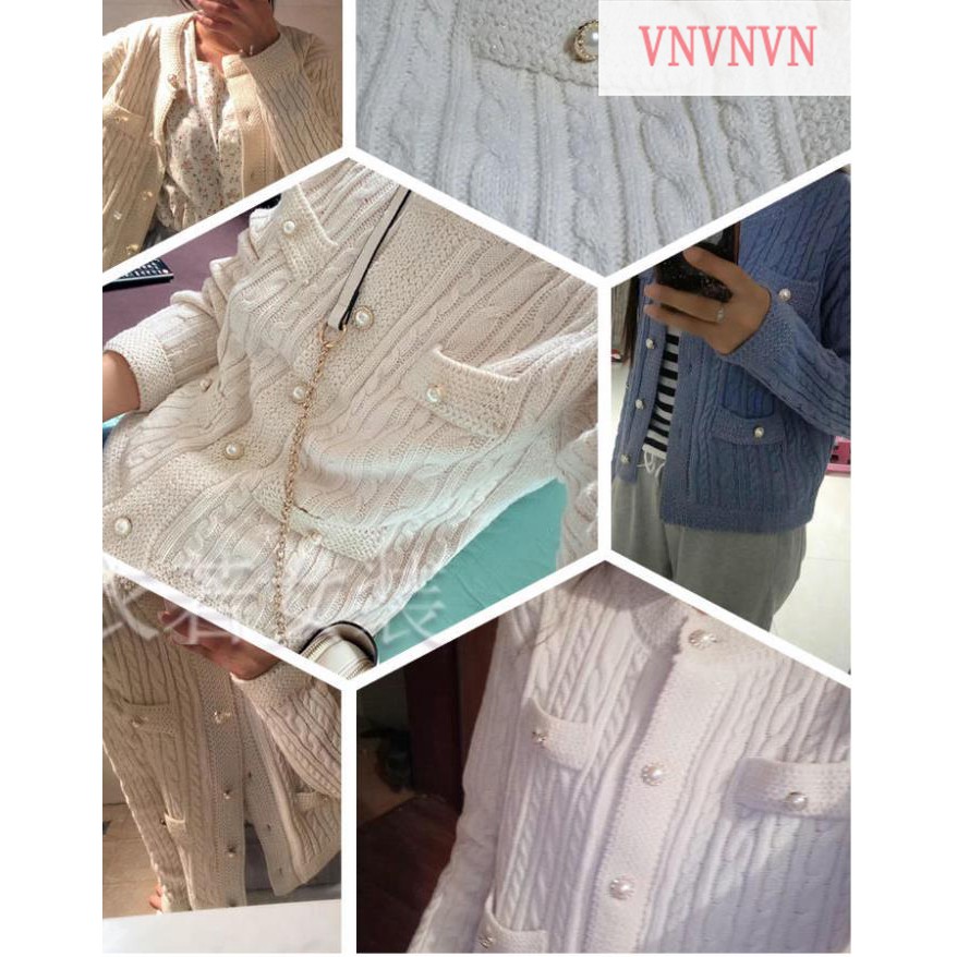 Áo Khoác Cardigan Dệt Kim Tay Dài Phối Nút Ngọc Trai Thanh Lịch | BigBuy360 - bigbuy360.vn