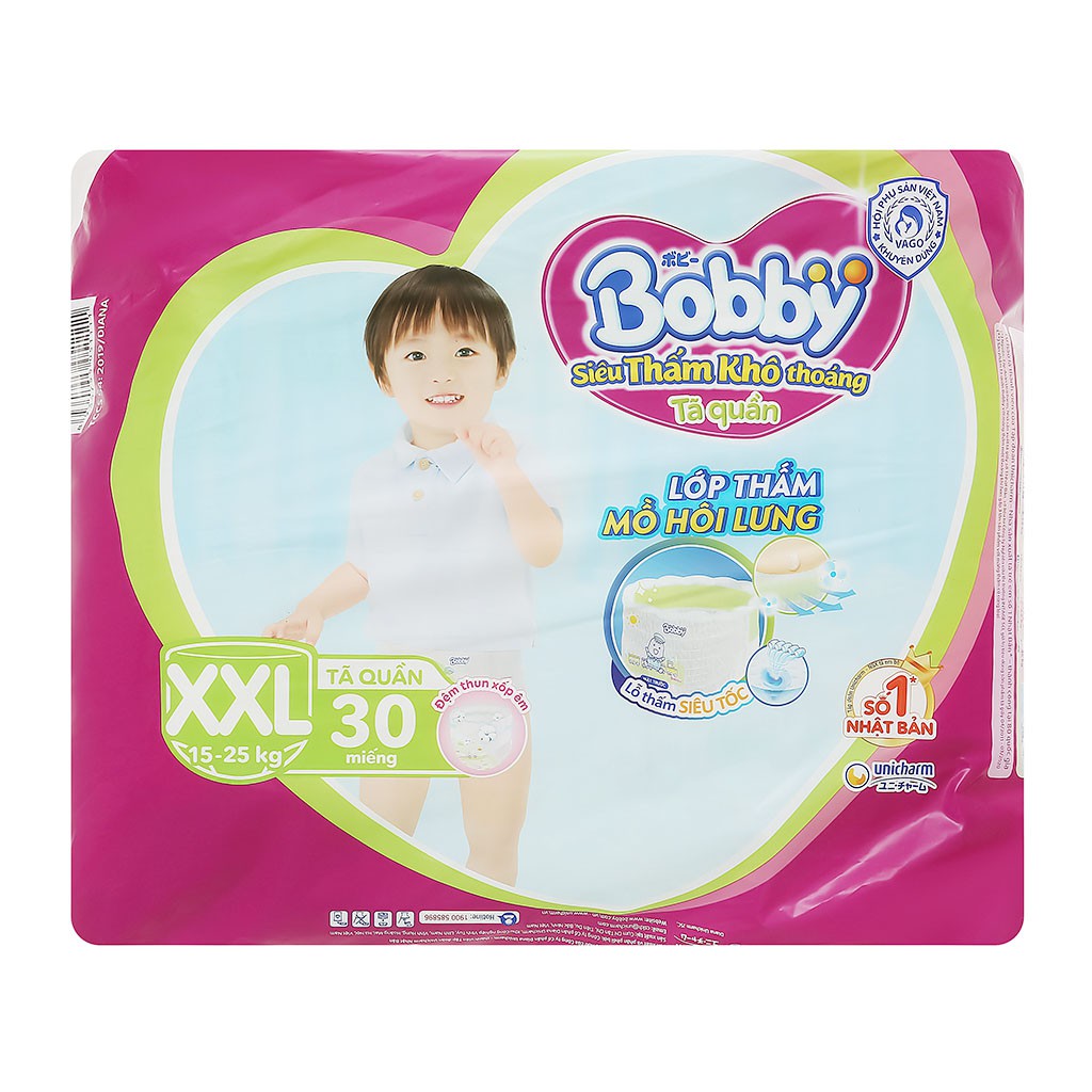 [CHÍNH HÃNG] Bỉm - Tã Quần Bobby Siêu Thấm Khô Thoáng Size XXL28 (Lớp thấm mồ hôi lưng, cho bé 15-25kg)