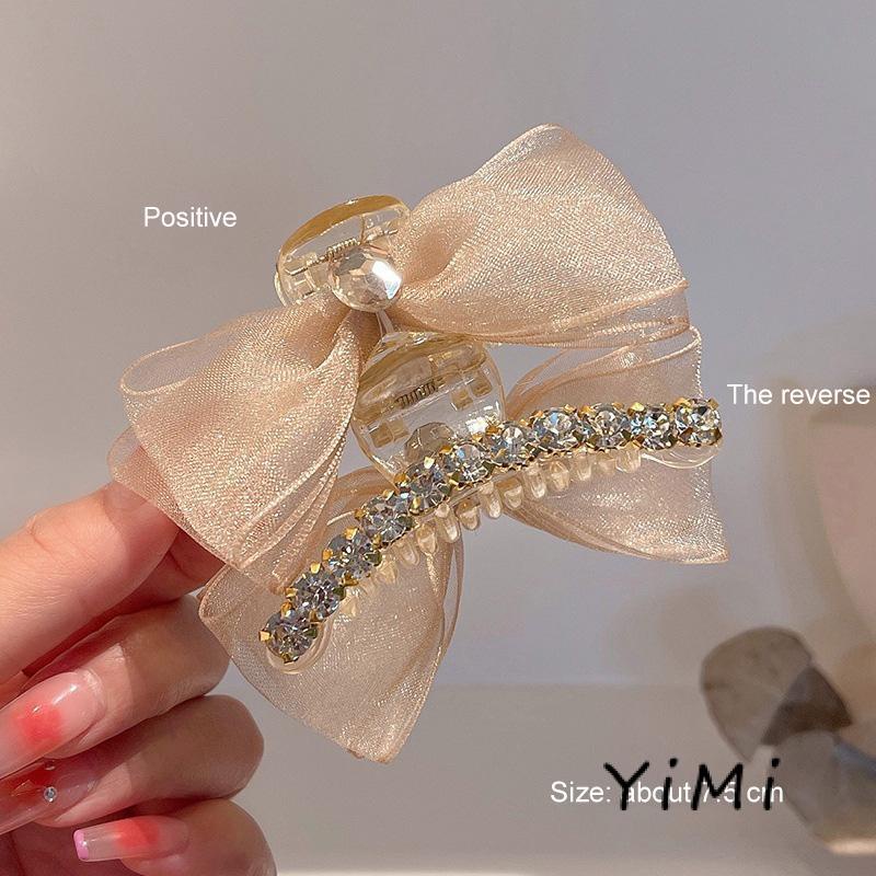 Kẹp Tóc Nơ Đính Đá Kim Cương Giả Hai Mặt Vải Lưới Kích Thước Nhỏ Cài Tóc Đuôi Ngựa Mùa Hè