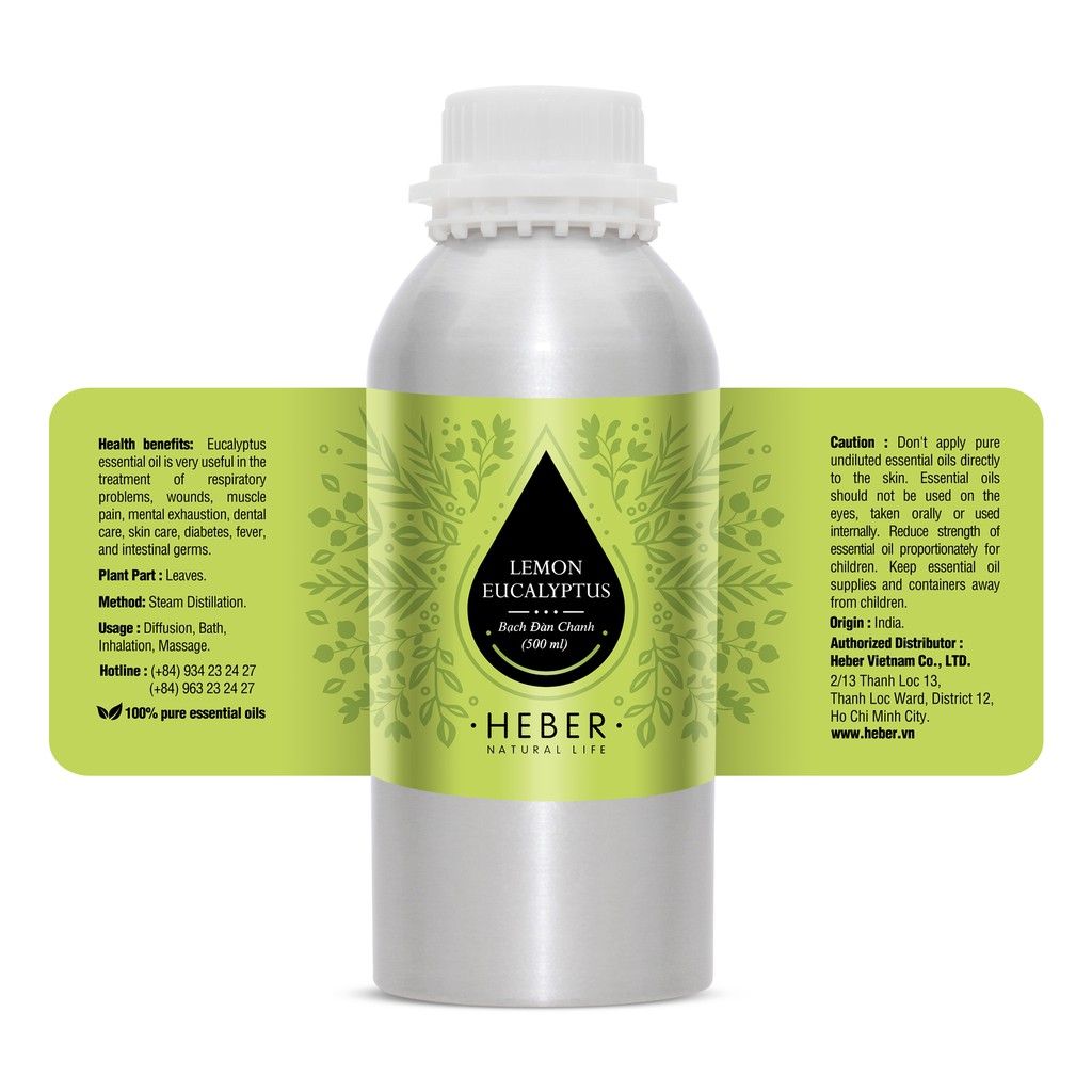 (Chai Lớn 500ml/1000ml)Tinh Dầu Bạch Đàn Chanh Lemon Eucalyptus Heber Natural Life, Thiên Nhiên Nguyên Chất Cao Cấp