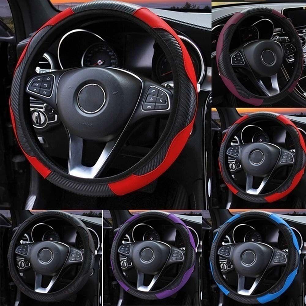 Vỏ Bọc Vô Lăng Xe Hơi Chất Liệu Da PU Họa Tiết Sợi Carbon 37-38cm Chất Lượng Cao