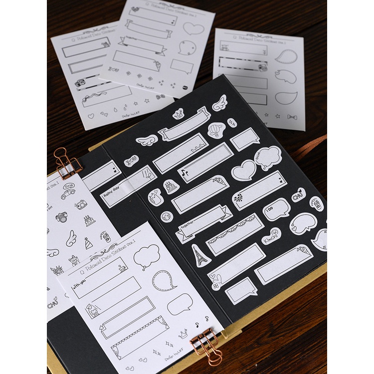 Sticker, gói 6 tấm khung viết chữ, dễ thương  có thể viết nhãn dán trang trí nhật ký tự làm album