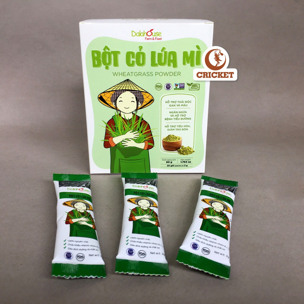 Bột Cỏ Lúa Mì Nguyên Chất Sấy Lạnh Dalahouse Hộp 60g (20 gói x 3g), giúp thải độc gan, hỗ trợ tiểu đường, detox cơ thể