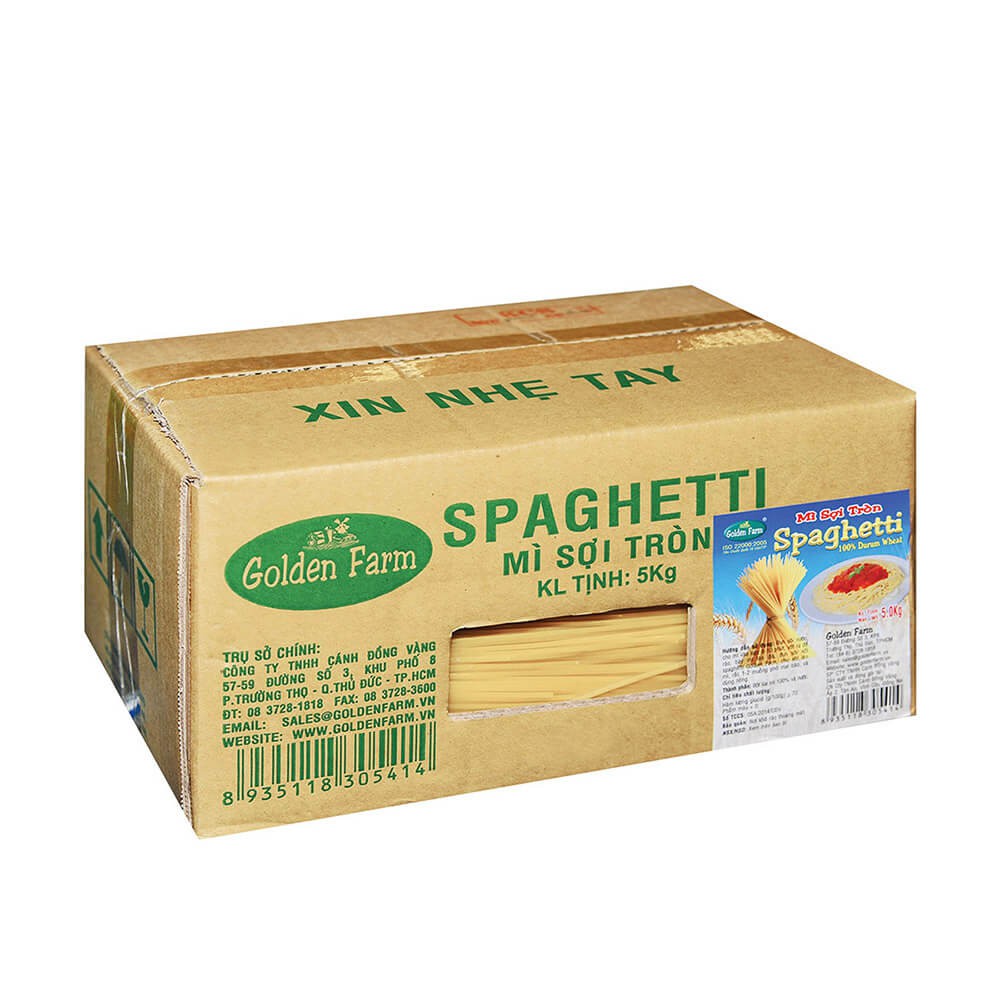 Mì sợi tròn Spaghetti Golden Farm Thùng 5kg chính hãng