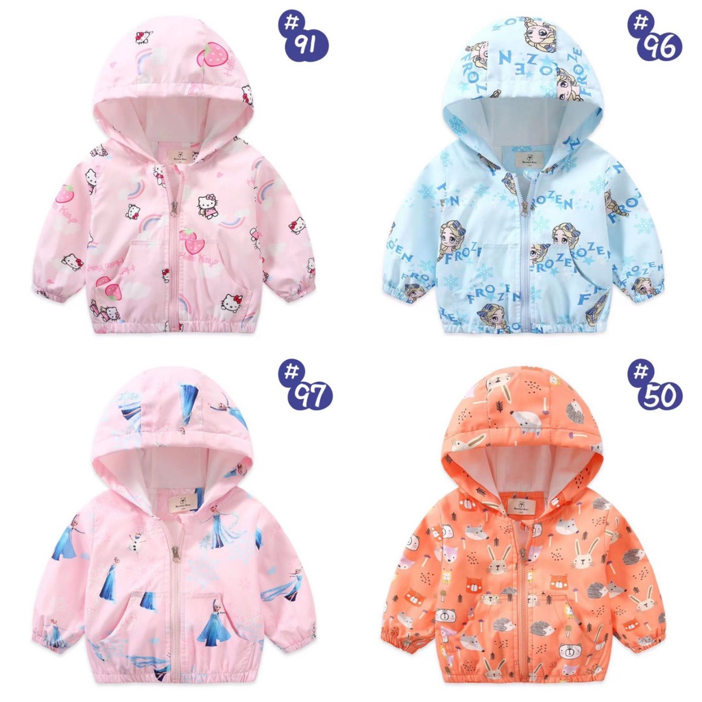 Áo khoác gió cho bé gái 2-7 tuổi 2 lớp in hình xuất Hàn, Áo gió trẻ em cao cấp lót cotton hình ngộ nghĩnh