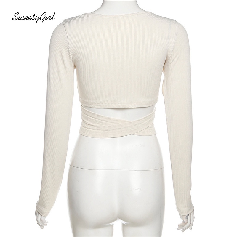 Áo Croptop Tay Dài Cổ Tròn Màu Trơn Thiết Kế Khoét Lỗ Thời Trang Quyến Rũ Dành Cho Nữ 2022