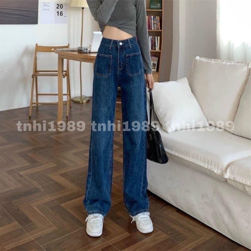 Quần jean nữ ống suông quần bò ống rộng 2 túi trước M122