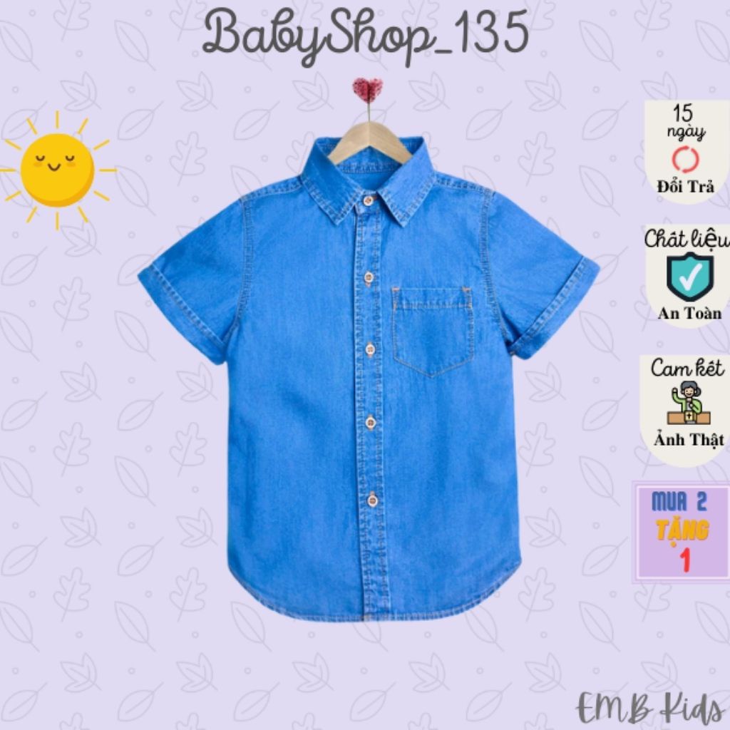 Áo sơ mi bé trai, áo đi học vải jean cho bé trai EMB KIDS M119 thoáng mát, năng động 3-9 tuổi
