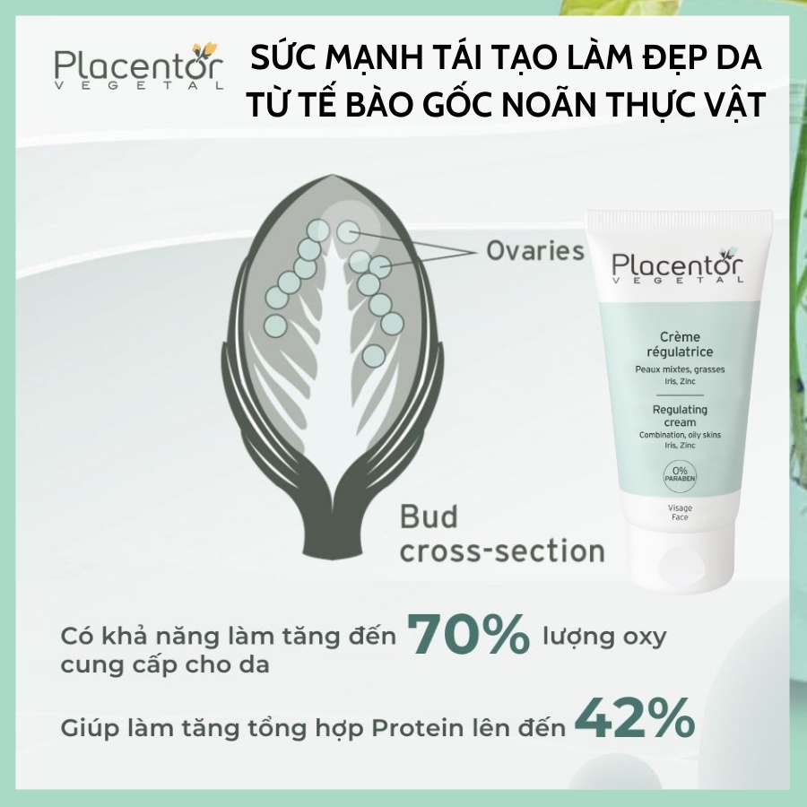 Kem dưỡng điều tiết bã nhờn cho da dầu, da hỗn hợp Placentor Regulating Cream 50ml