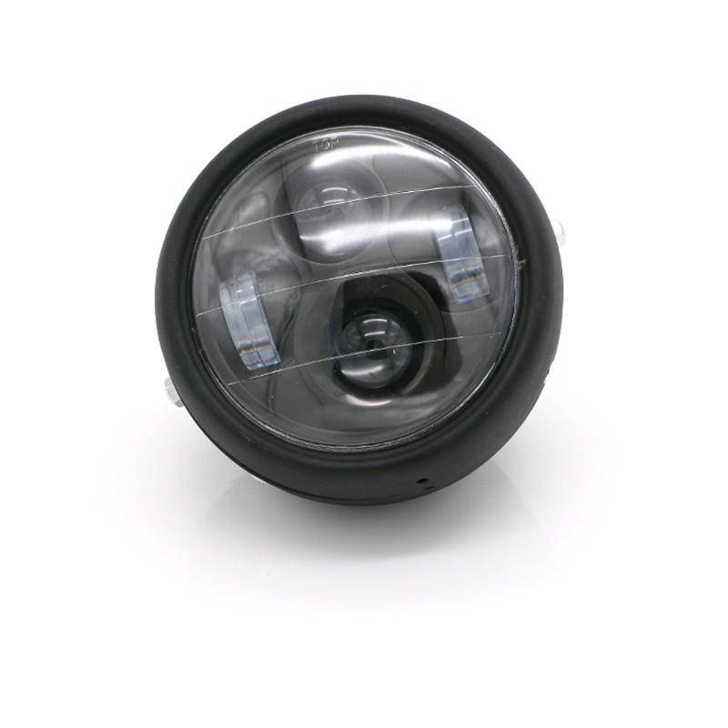 Đèn pha độ xe máy classic kiểu dáng Su GN bi Led gáo đèn tròn sơn đen , mặt mika trong