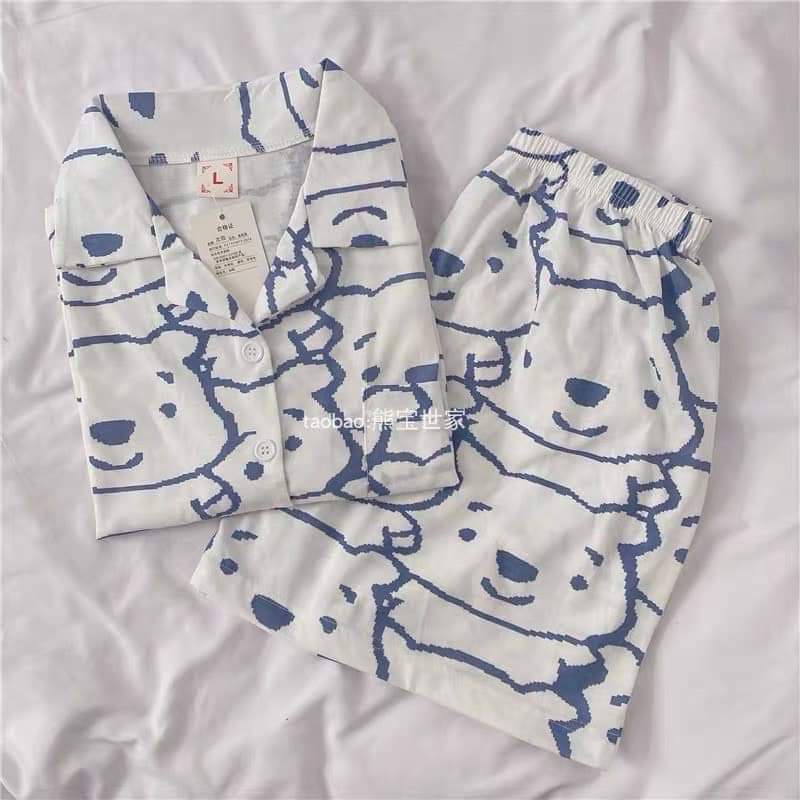 Bộ Pijama cộc tay cao cấp, Bộ đồ ngủ mặc nhà xinh xắn dễ thương,BỘ ĐỒ NGỦ NỮ GẤU