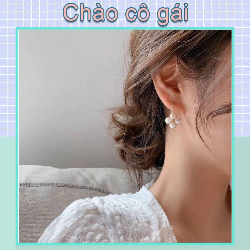 Bông Tai Mạ Bạc 925 Hình Hoa Đính Kim Cương Và Ngọc Trai Nhân Tạo Phong Cách Retro Hàn Quốc 2022