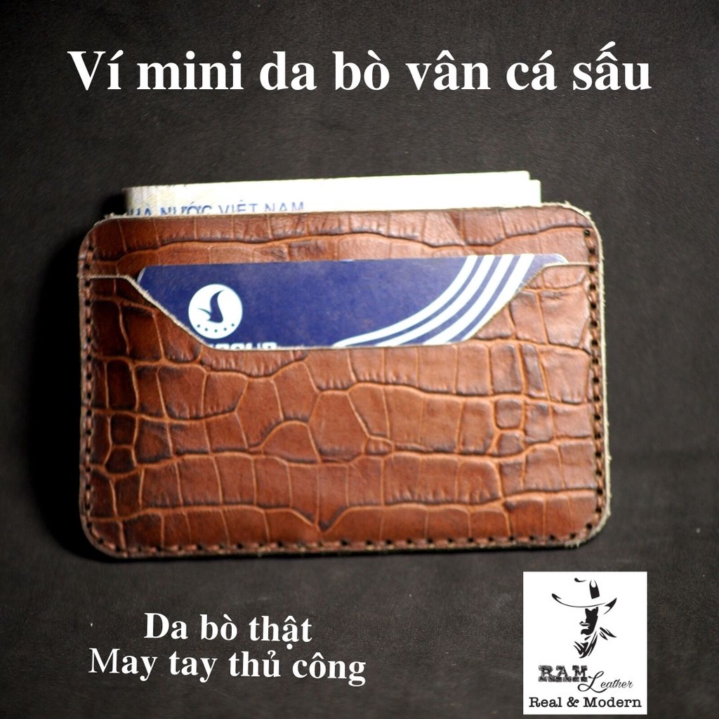 Ví nam Mini RAM Leather Dáng Ngang Da Bò Vân Cá Sấu Nâu