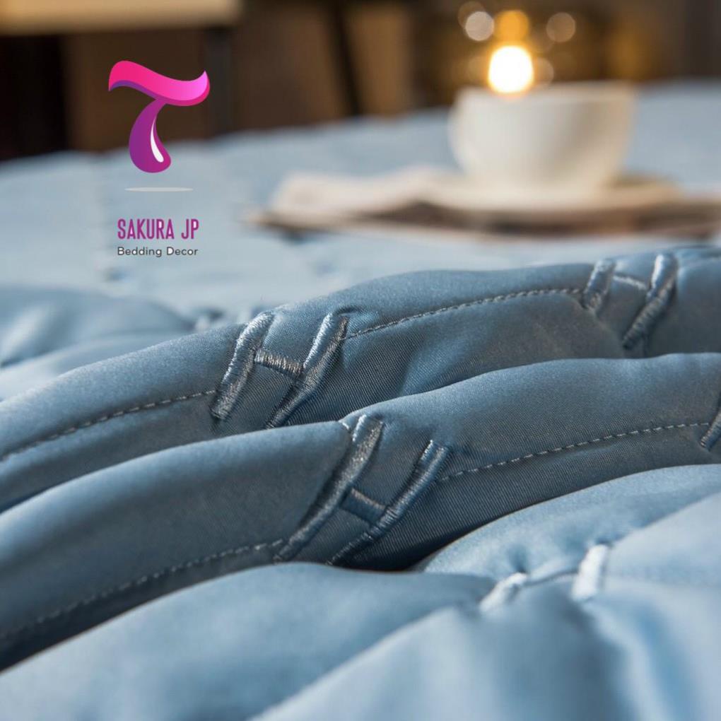 Ga Gối Trần Bông Bọc Chun Lụa Sateens Cao Cấp Herrmess Xanh Sky  Ga Gối Lụa Cotton Chần Bông Sakura JP