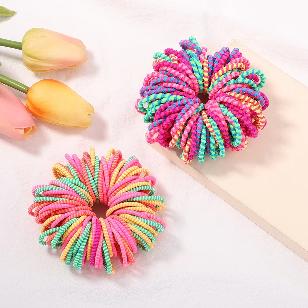 Set 50 / 100 Dây Buộc Tóc Cao Su Co Giãn Nhiều Màu Sắc Phong Cách Hàn Quốc