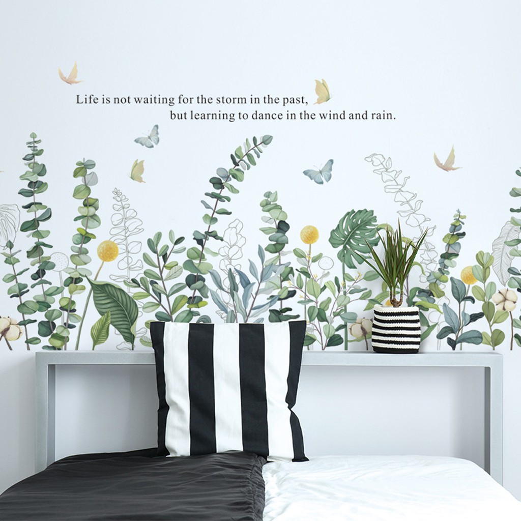 Decal dán tường cao cấp, tranh dán tường nhiều mẫu, độc, đẹp mẫu Dàn hoa lá BH09