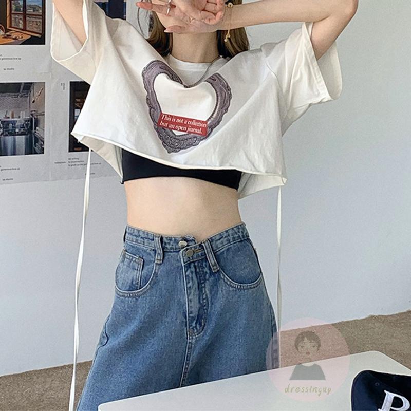 Áo Thun Ngắn Tay Cổ Tròn In Họa Tiết Trái Tim Thời Trang Mùa Hè Cho Nữ