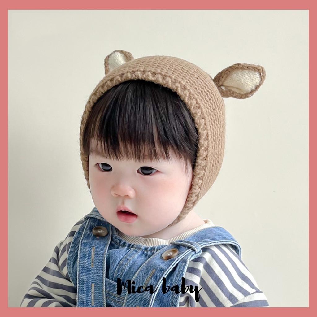 Mũ len cho bé, nón len cài cúc kiểu dáng tai nai dễ thương cho bé ML185 Mica baby