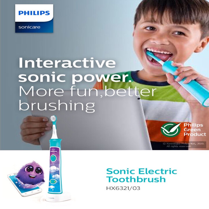 Bàn chải đánh răng điện trẻ em Philips HX6322/04 tích hợp ứng dụngPhilips Sonicare For Kids (Bảo Hành 1 Năm)