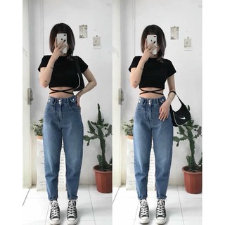 Áo croptop dây cột eo tay ngắn hình thật