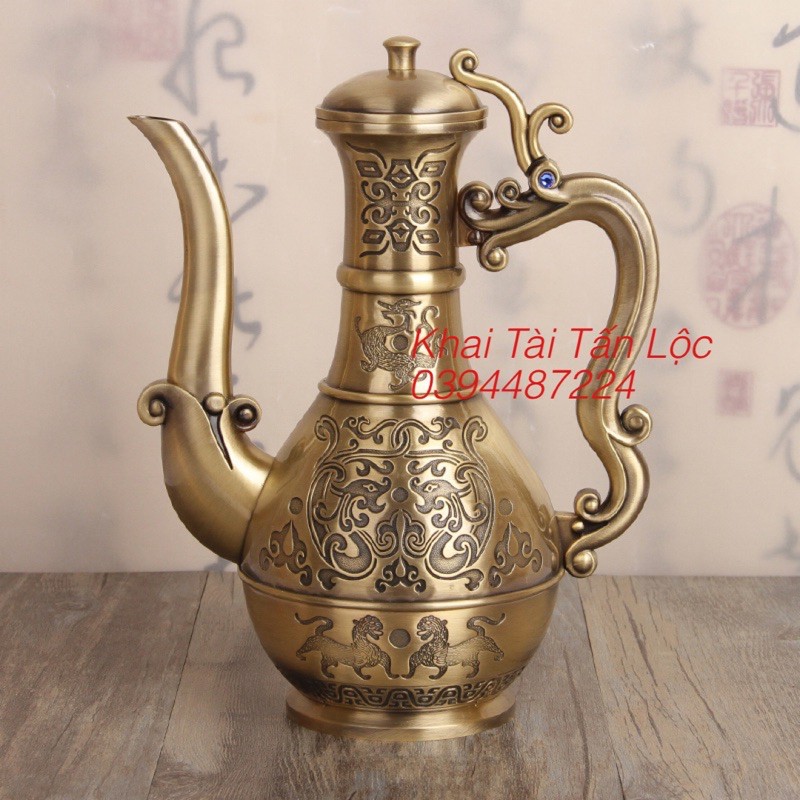 Bình rượu đồng song Long tranh châu