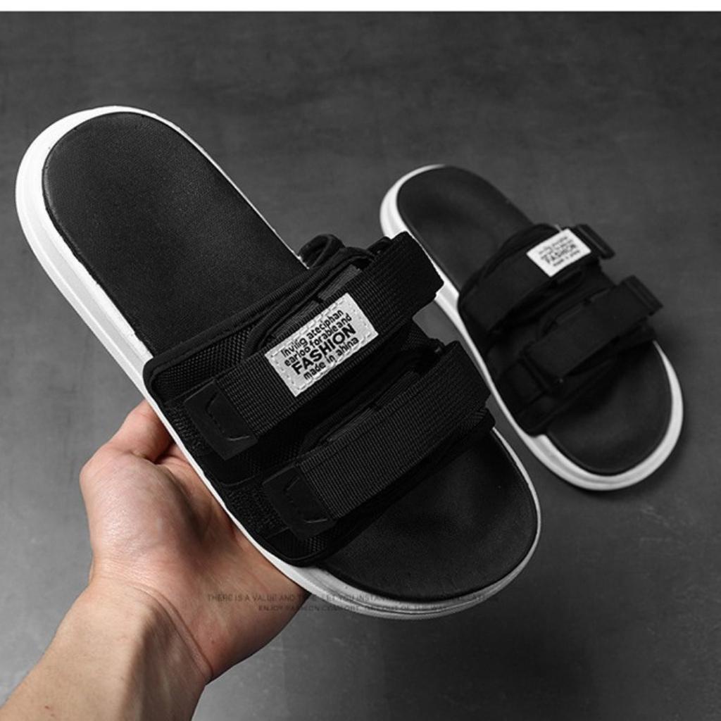 Dép quai ngang unisex quai dán 2 màu đen trắng đủ size nam nữ phong cách Hàn Quốc