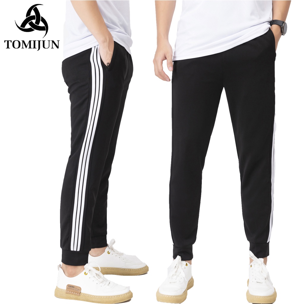 Quần jogger thể thao nỉ nam nữ TOMIJUN Siêu Rẻ dài 3 sọc, Vải poly cao cấp dày đẹp, co giãn tối đa
