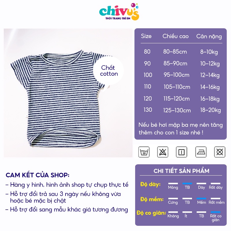Áo thun bé trai bé gái chất cotton hoạ tiết kẻ sành điệu quần áo trẻ em 1 2 3 4 5 tuổi CHIVU's KID