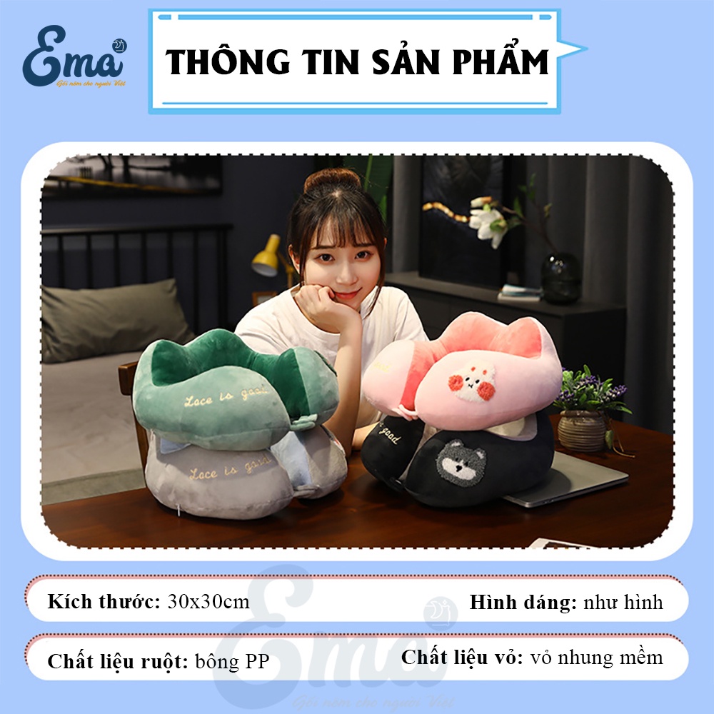 Gối cổ chữ U hình thú dễ thương - Kê cổ văn phòng, lái xe, du lịch - Thương hiệu EMA - Hàng cao cấp