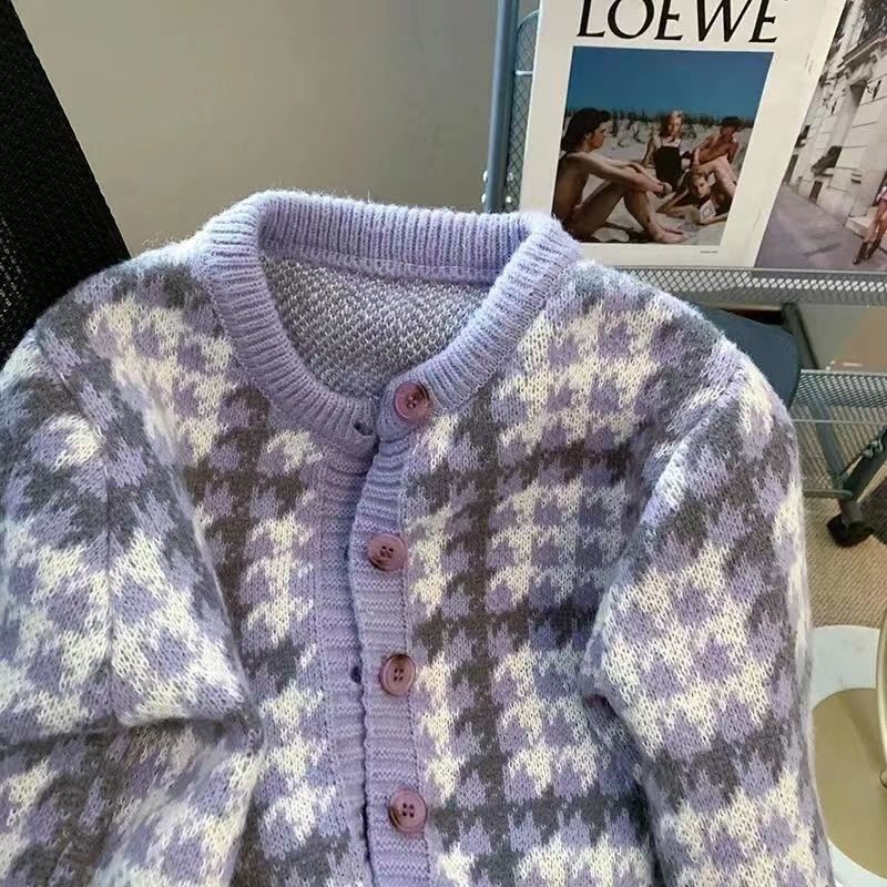 Áo Khoác Cardigan Dệt Kim Màu Tím Phong Cách Thời Trang Hàn Quốc Dành Cho Nữ
