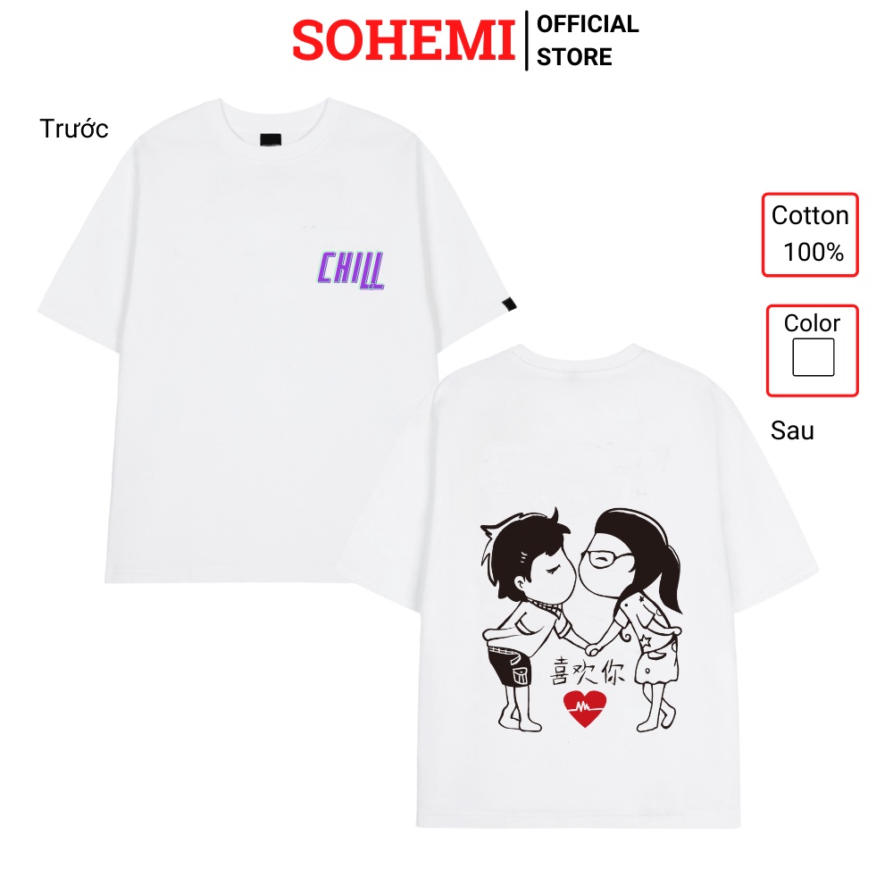 Áo Thun Tay Lỡ Form Rộng SOHEMI họa tiết CHILL vải cotton 100% 2 chiều cao cấp