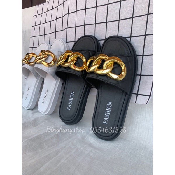 Dép Sandal nữ quai ngang dây xích | Dép đế bánh mì siêu êm
