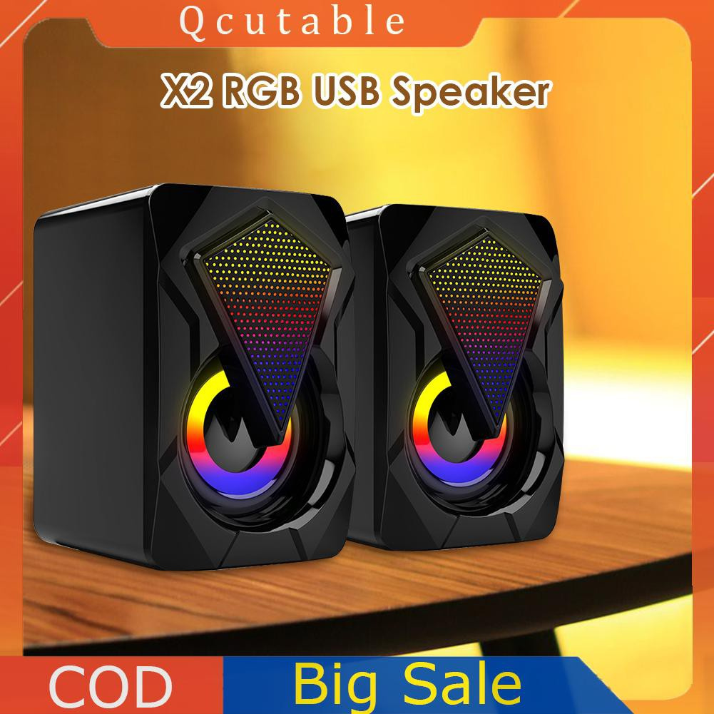 X2 Computer Speakers USB Powered 3Wx2 Bass Speakers with RGB Light for PC