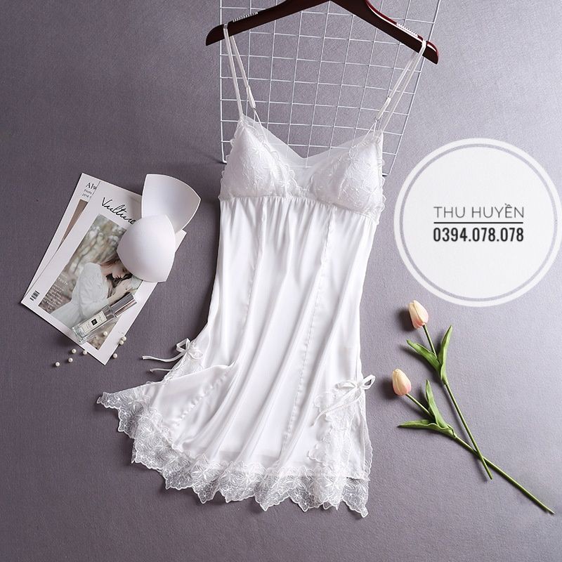 - ĐẦM NGỦ LỤA SATIN HAI DÂY XẺ TÀ PHỐI REN 2021