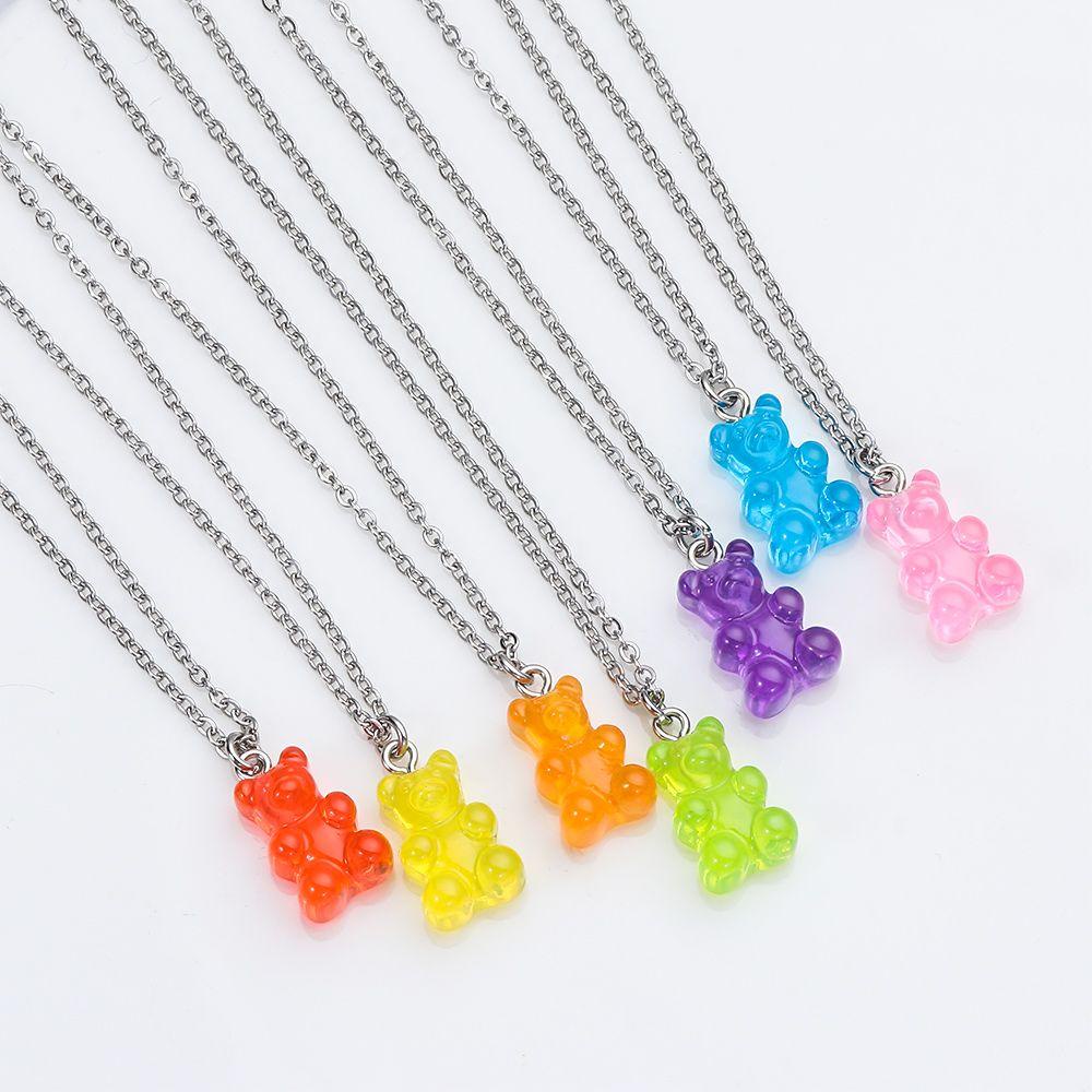 Mặt Dây Chuyền Bằng Thép Hình Gấu Resin DIY