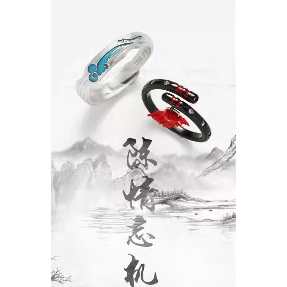 Nhẫn bạc Vong Tiện Trần Tình Lệnh phỏng theo đàn Vong Cơ và sáo Trần Tình Tiêu Chiến Vương Nhất Bác Xiaozhan Wangyibo
