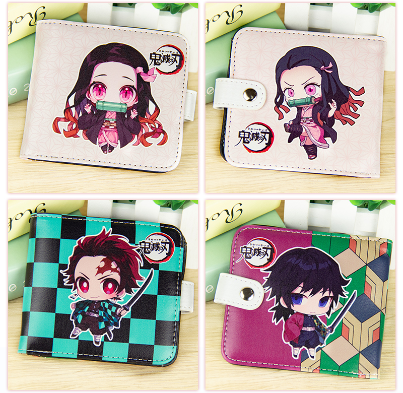 Anime Demon Slayer Kamado Agatsuma Zenitsu Inosuke Short Button Wallet Folding Zipper Purse Coin Bag