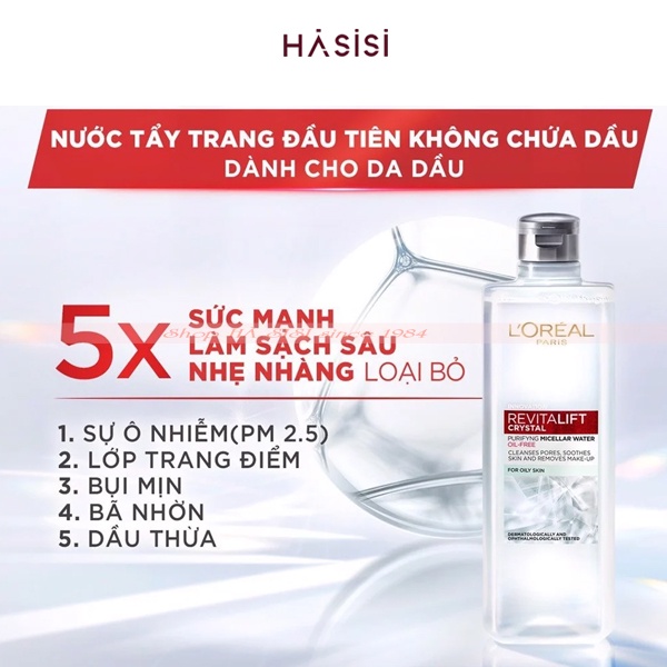 Nước Tẩy Trang Cho Da Dầu L'OREAL - Revitalift Crystal Purifying Micellar Water 400ml