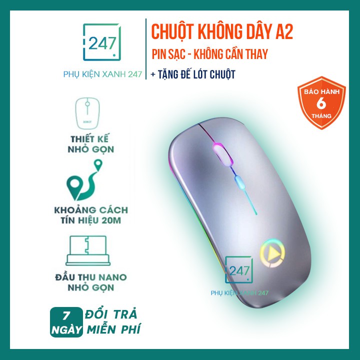 Chuột máy tính, chuột không dây đèn led, siêu chống ồn, chức năng 𝐏𝐈𝐍 𝐒𝐀̣𝐂, thiết kế mỏng nhẹ - BH 1 ĐỔI 1