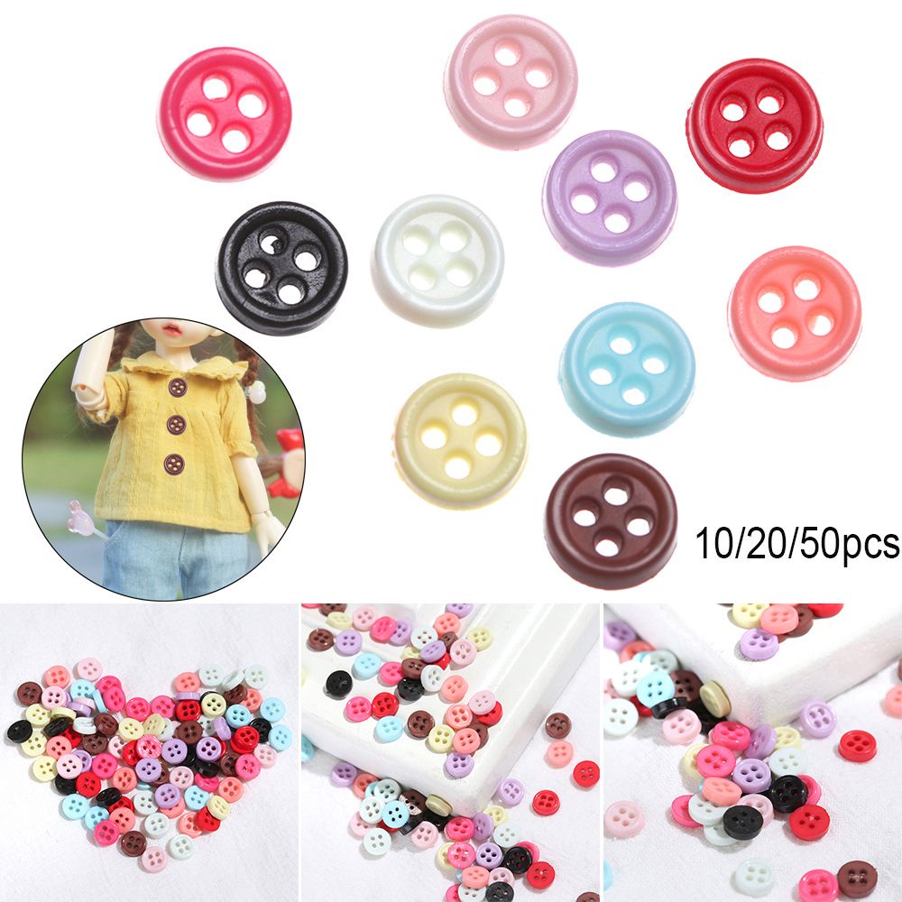 Set 10 / 20 / 50 Nút Nhựa Tròn 6mm 4 Lỗ Nhiều Màu Sắc Dùng May Quần Áo Búp Bê