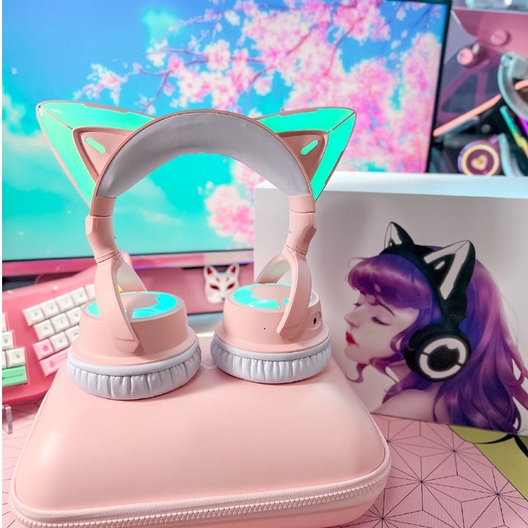 Tai nghe tai mèo Demon Dance YOWU Cat Ear Headphone 4 phiên bản Cherry Blossom Pink.