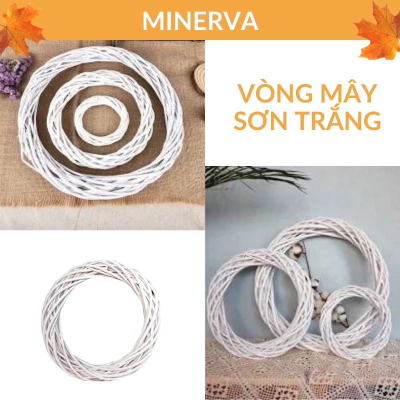 [THỦ CÔNG] Vòng mây sơn trắng, vòng nguyệt quế chất liệu mây phủ trắng trang trí nhà cửa, vòng treo giáng sinh XMAS