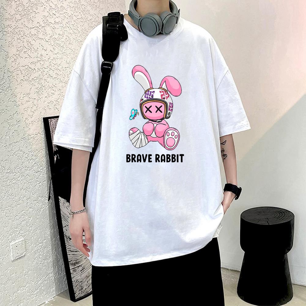 Áo thun nam nữ unisex tay lỡ BRAVE RABBIT, áo phông cotton form rộng oversize