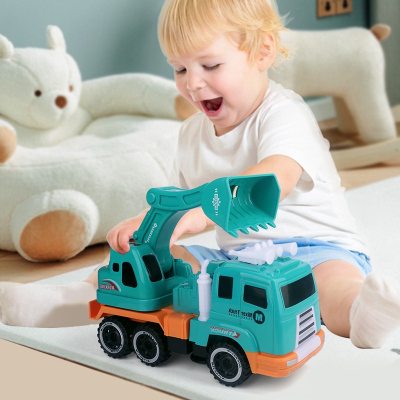 Xe cẩu phát nhạc và đèn LED giúp trẻ phát triển tư duy, máy xúc đồ chơi cho bé xoay 360 độ tự động tránh vật cản