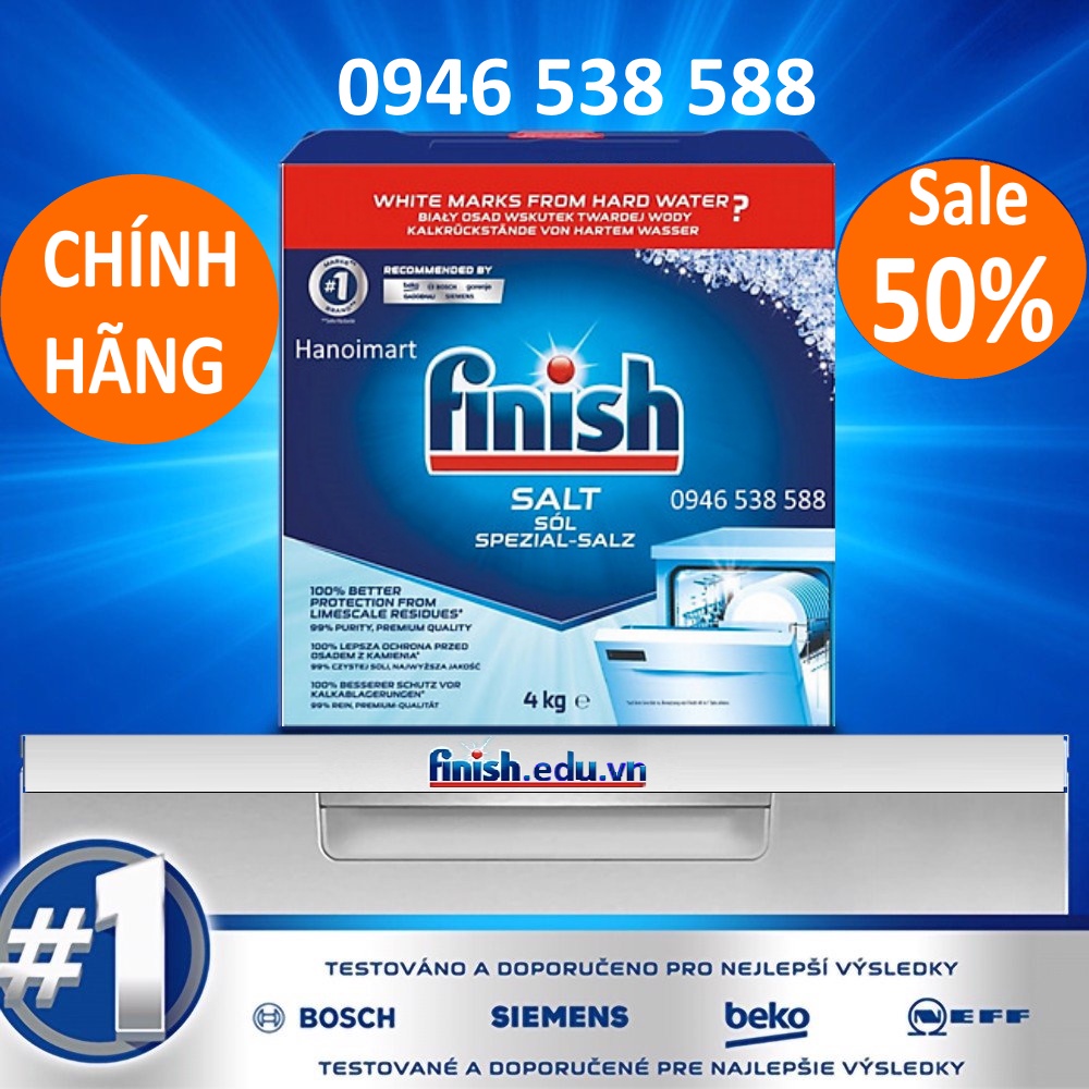 Muối rửa bát finish 4kg, 1.5kg, 1.2kg Muối finish cho Máy rửa bát ly,  Muối rửa chén finish,  Muối làm mềm nước Finish