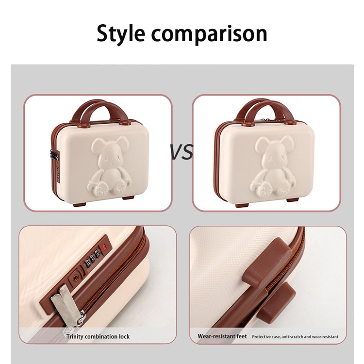 Túi Đựng Mỹ Phẩm 14 Inch Mini Họa Tiết Gấu Hoạt Hình Có Khóa Mật Khẩu Tiện Dụng