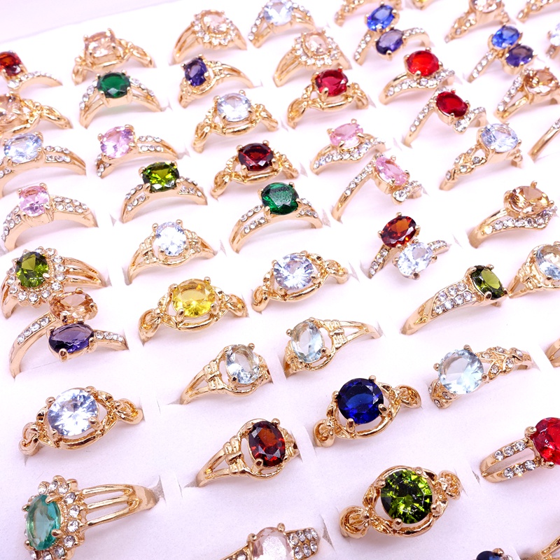 Set 20 Nhẫn Mạ Vàng Đính Đá Zircon Nhiều Màu Thời Trang
