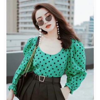 áo xanh chấm bi zara